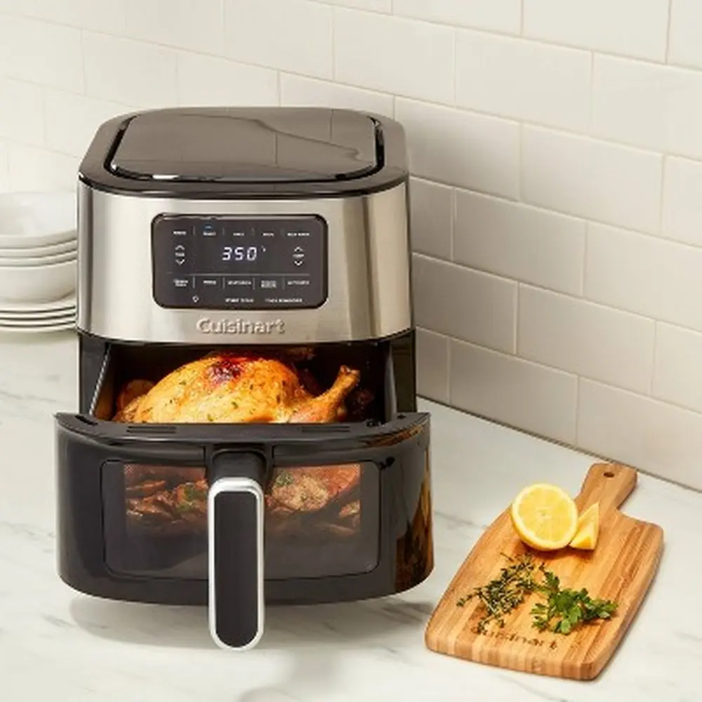 6qt Stainless Steel Air Fryer Digital Control 1800W Automatic Shut-Off Dishwasher-Safe Parts Healthy Cooking with 5 Functions