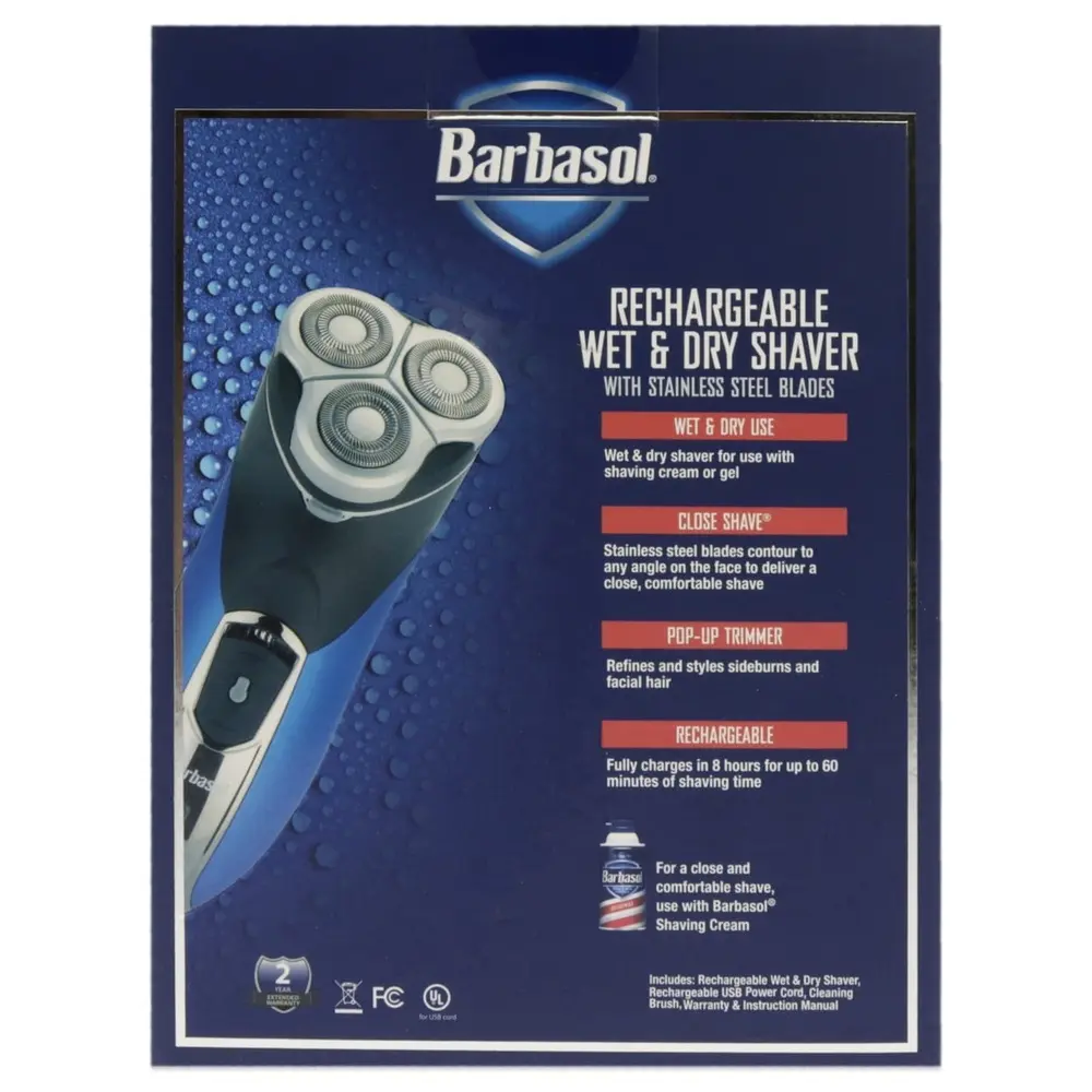 Rechargeable Rotary Shaver with Stainless Steel Blades Pop-Up Trimmer Cleaning Brush Cord 45min Shaving Time Personal Care