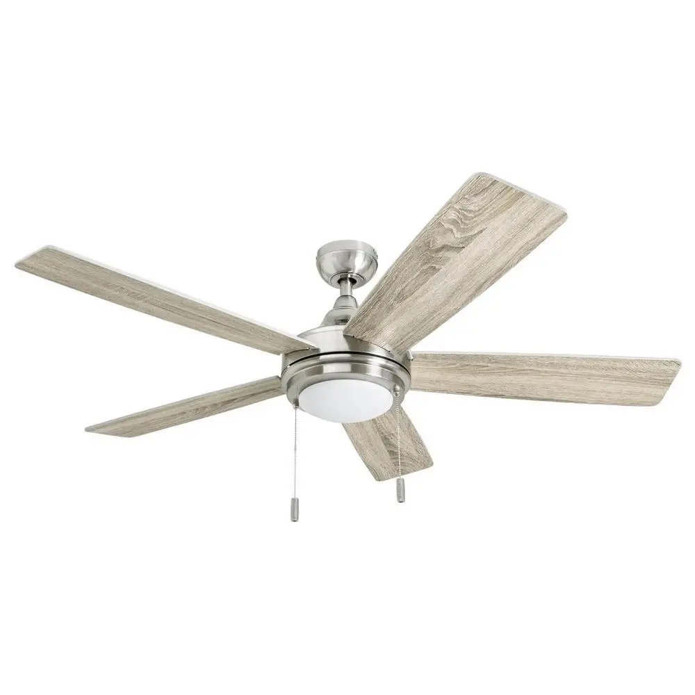52 Inch Modern LED Ceiling Fan Integrated Light Quiet Reversible Motor Tri-Mount Compatible Easy Control Brushed Nickel Finish