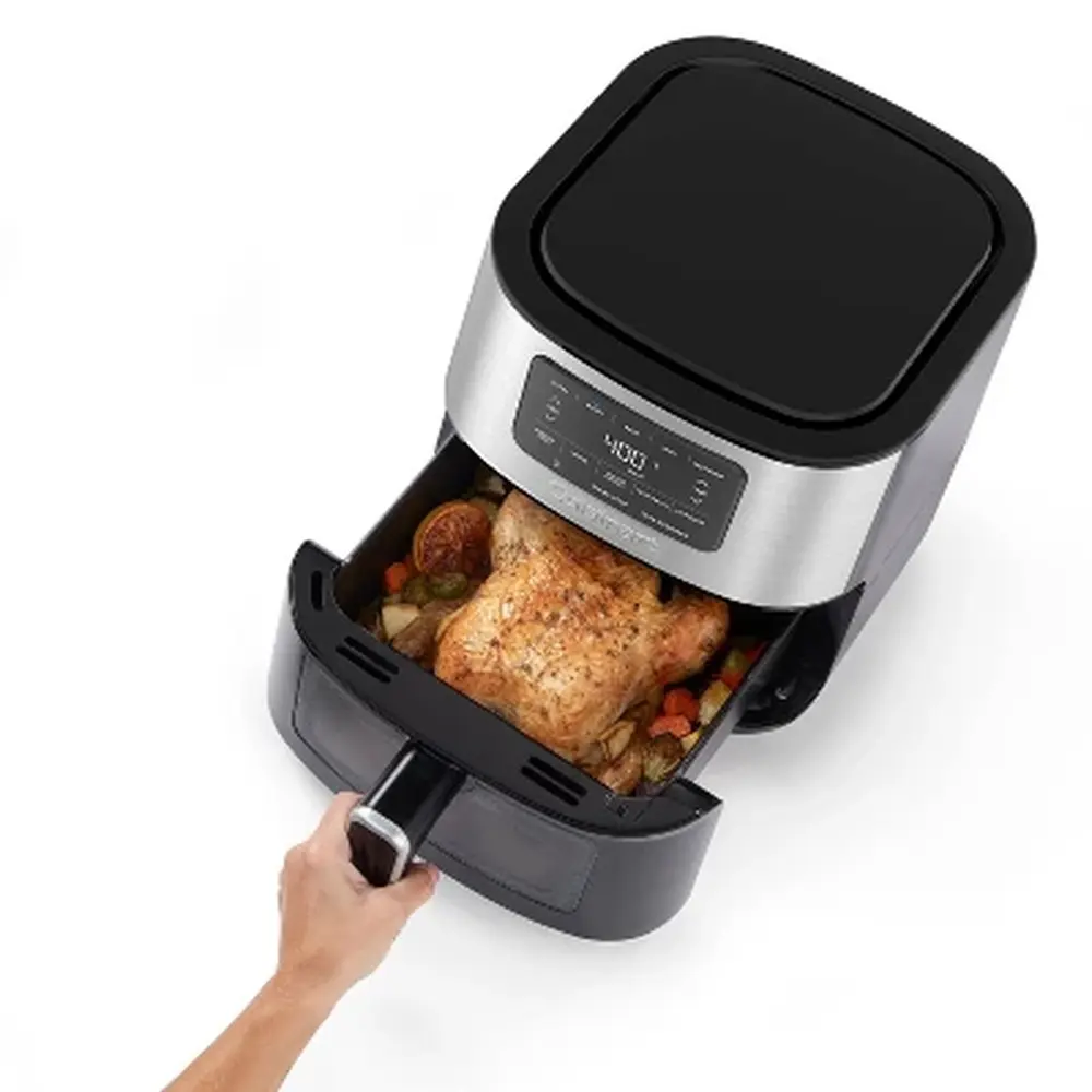 6qt Stainless Steel Air Fryer Digital Control 1800W Automatic Shut-Off Dishwasher-Safe Parts Healthy Cooking with 5 Functions