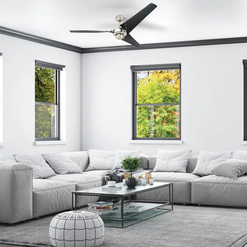 56 Inch Industrial Ceiling Fan with 3 Blades Reversible Motor Energy Efficient Quiet Operation Large Rooms Pull Chain Ceiling