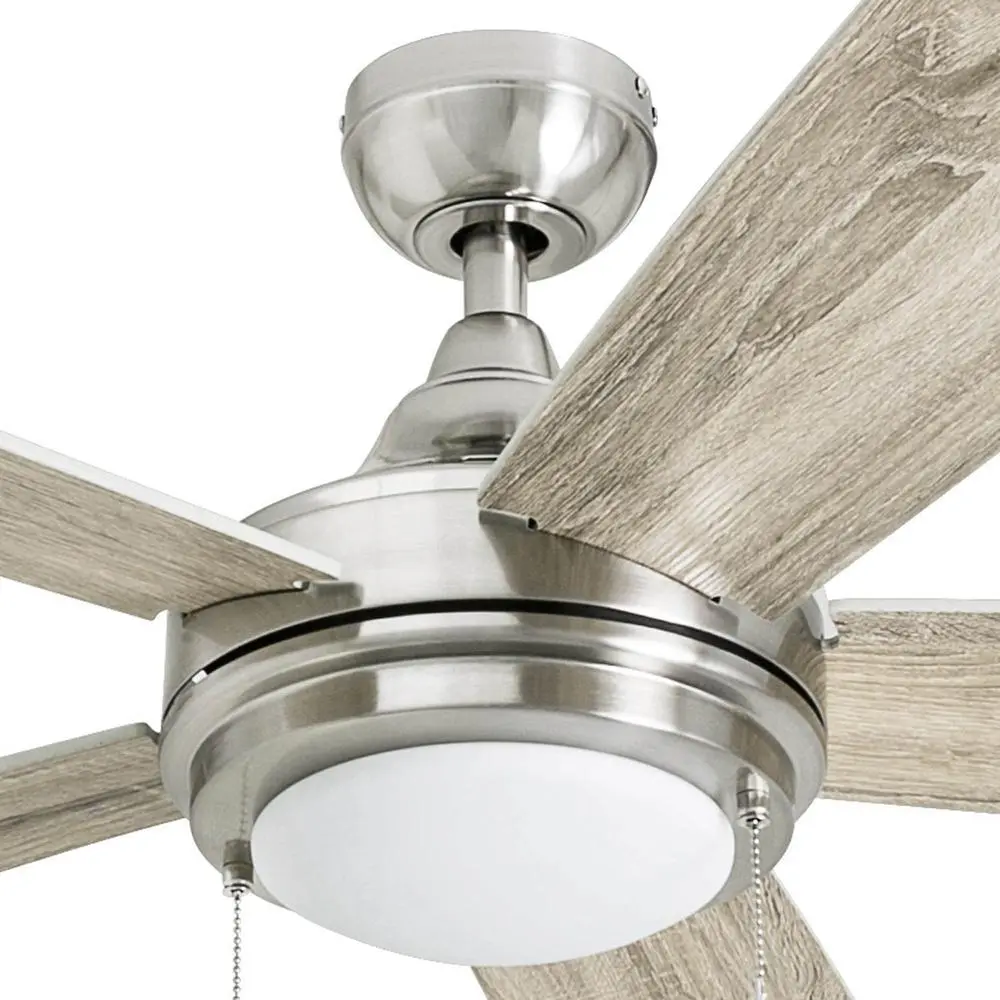 52 Inch Modern LED Ceiling Fan Integrated Light Quiet Reversible Motor Tri-Mount Compatible Easy Control Brushed Nickel Finish