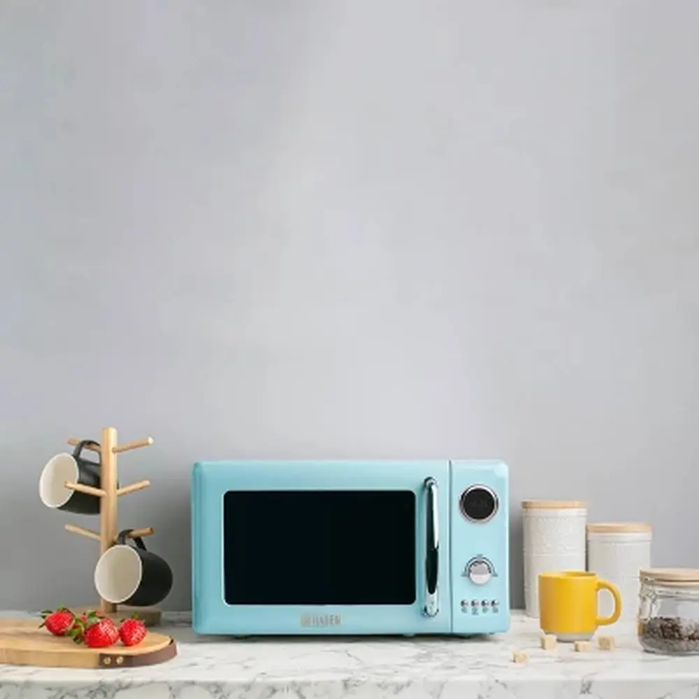 700W Compact Countertop Microwave with 5 Power Levels Digital Controls Defrost Cooking Functions Child Lock Easy Use Turquoise