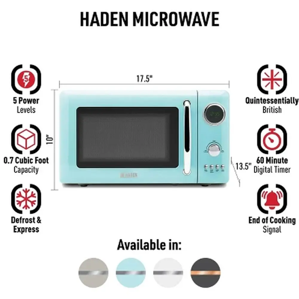 700W Compact Countertop Microwave with 5 Power Levels Digital Controls Defrost Cooking Functions Child Lock Easy Use Turquoise