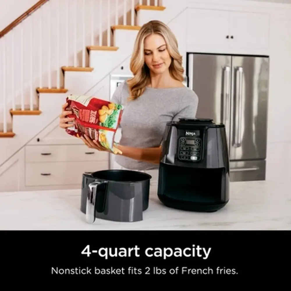 4QT Digital Air Fryer Stainless Steel 1550W Nonstick Basket Dishwasher Safe Temperature Control Timer Versatile Cooking