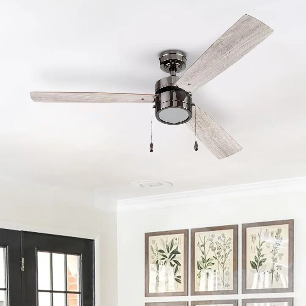 52 Inch Modern Ceiling Fan with Integrated LED Light Kit Pull Chains Reversible Motor Quiet Blades Living Room Kitchen Bedroom