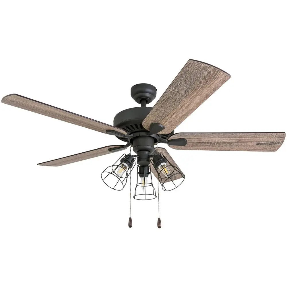 52InchBronzeCeilingFan5Blades3ArmCageLightKitPullChainsReversibleMotorQuietOperationHighAirFlowIndoorLightingHomeDecor