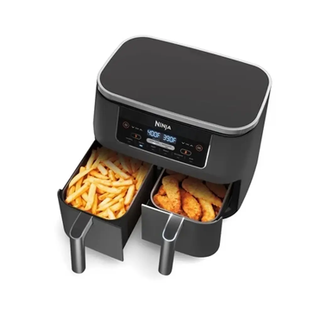 8qt Dualzone Air Fryer with 2 Baskets 6 Functions Smart Finish Dishwasher Safe Stainless Steel Digital Control Healthy Cooking