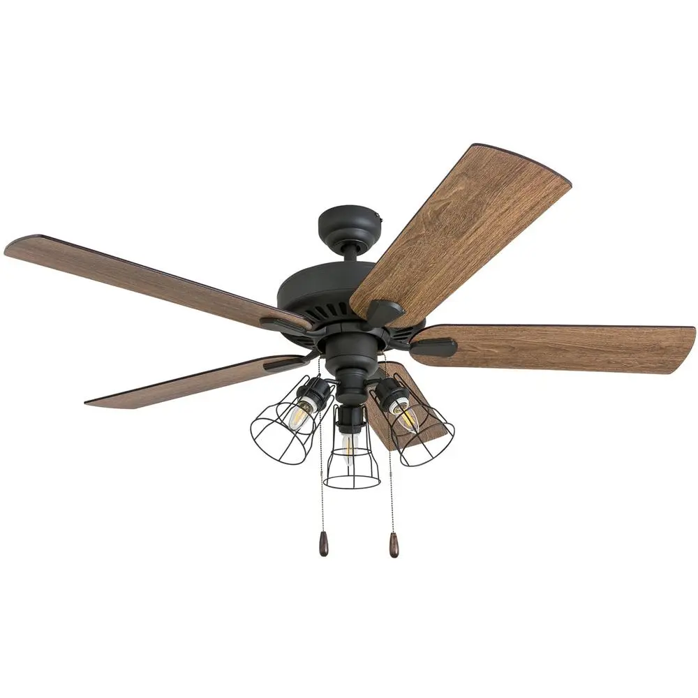 52InchBronzeCeilingFan5Blades3ArmCageLightKitPullChainsReversibleMotorQuietOperationHighAirFlowIndoorLightingHomeDecor