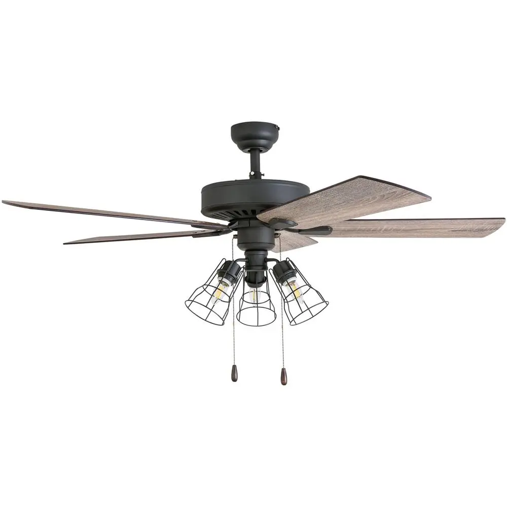 52InchBronzeCeilingFan5Blades3ArmCageLightKitPullChainsReversibleMotorQuietOperationHighAirFlowIndoorLightingHomeDecor