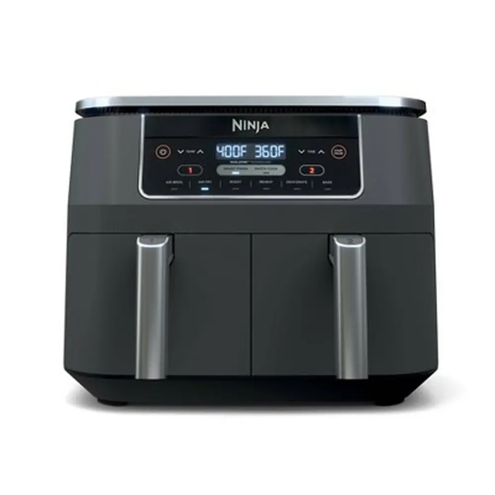 8qt Dualzone Air Fryer with 2 Baskets 6 Functions Smart Finish Dishwasher Safe Stainless Steel Digital Control Healthy Cooking