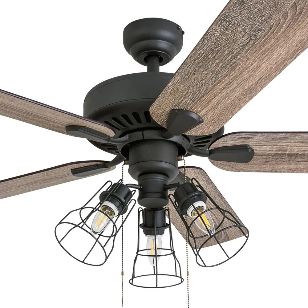 52InchBronzeCeilingFan5Blades3ArmCageLightKitPullChainsReversibleMotorQuietOperationHighAirFlowIndoorLightingHomeDecor