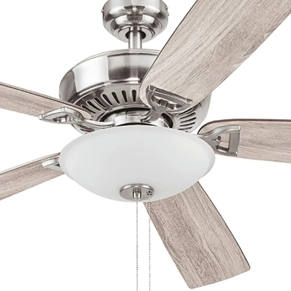 Ceiling Fan 52 Inch Brushed Nickel Five Blades Light Kit Pull Chains Reversible Airflow Quiet Motor Living Room