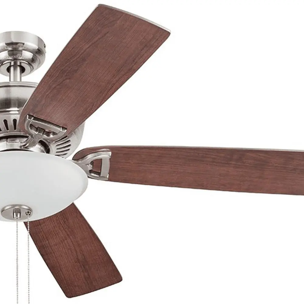 Ceiling Fan 52 Inch Brushed Nickel Five Blades Light Kit Pull Chains Reversible Airflow Quiet Motor Living Room