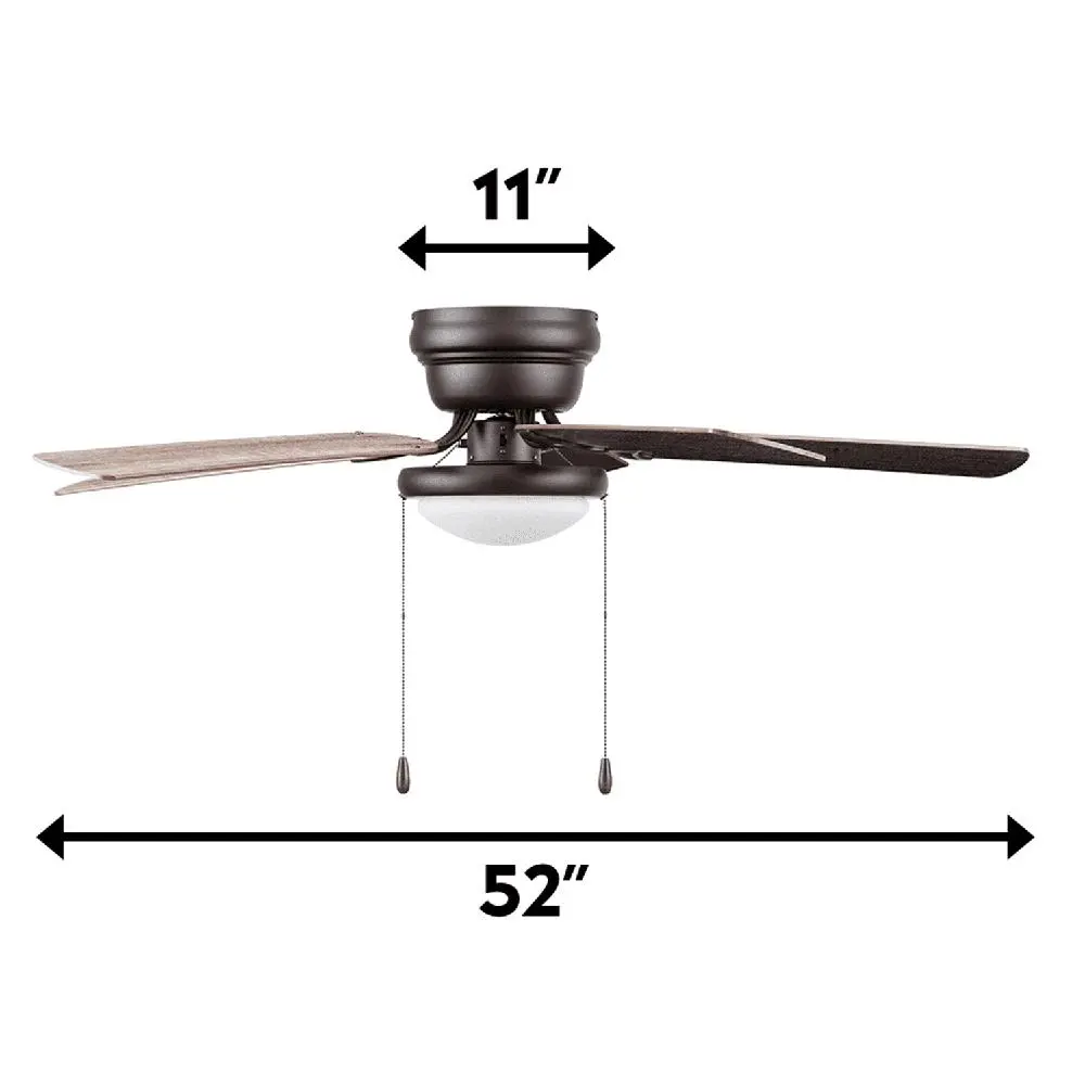 52 Inch Flush Mount Ceiling Fan with Reversible Blades Indoor Light Kit Quiet Motor Bedrooms Living Rooms Farmhouse Decor