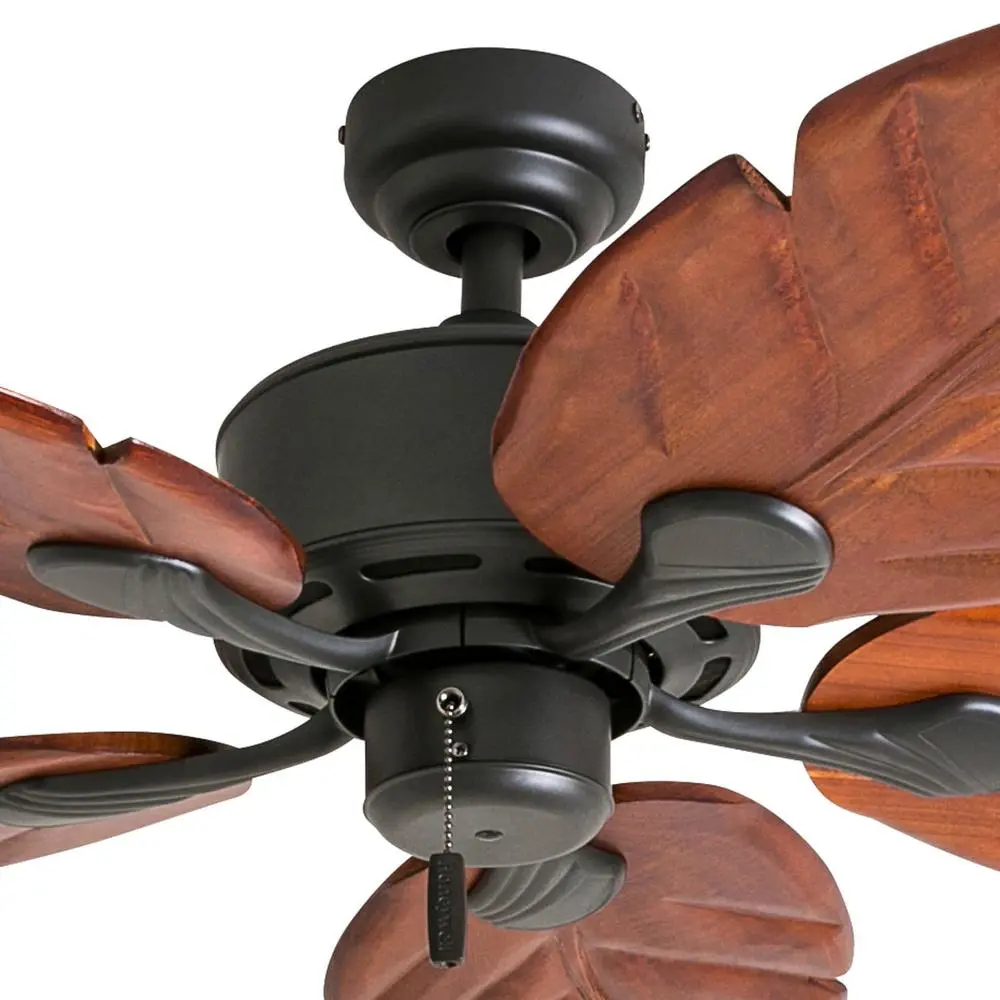 Tropical Ceiling Fan 52in Hand Carved Wooden Blades Pull Chain Reversible Motor Quiet Operation Ideal Medium Large Rooms