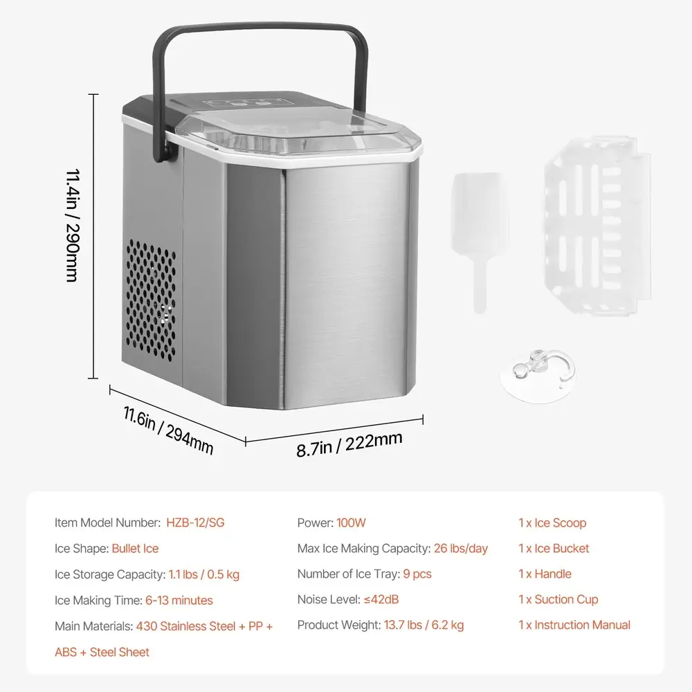 Portable Countertop Ice Maker 26lbs Daily Output Self-Cleaning 9 Bullet Ice Cubes Efficient Low Noise Home Office Party