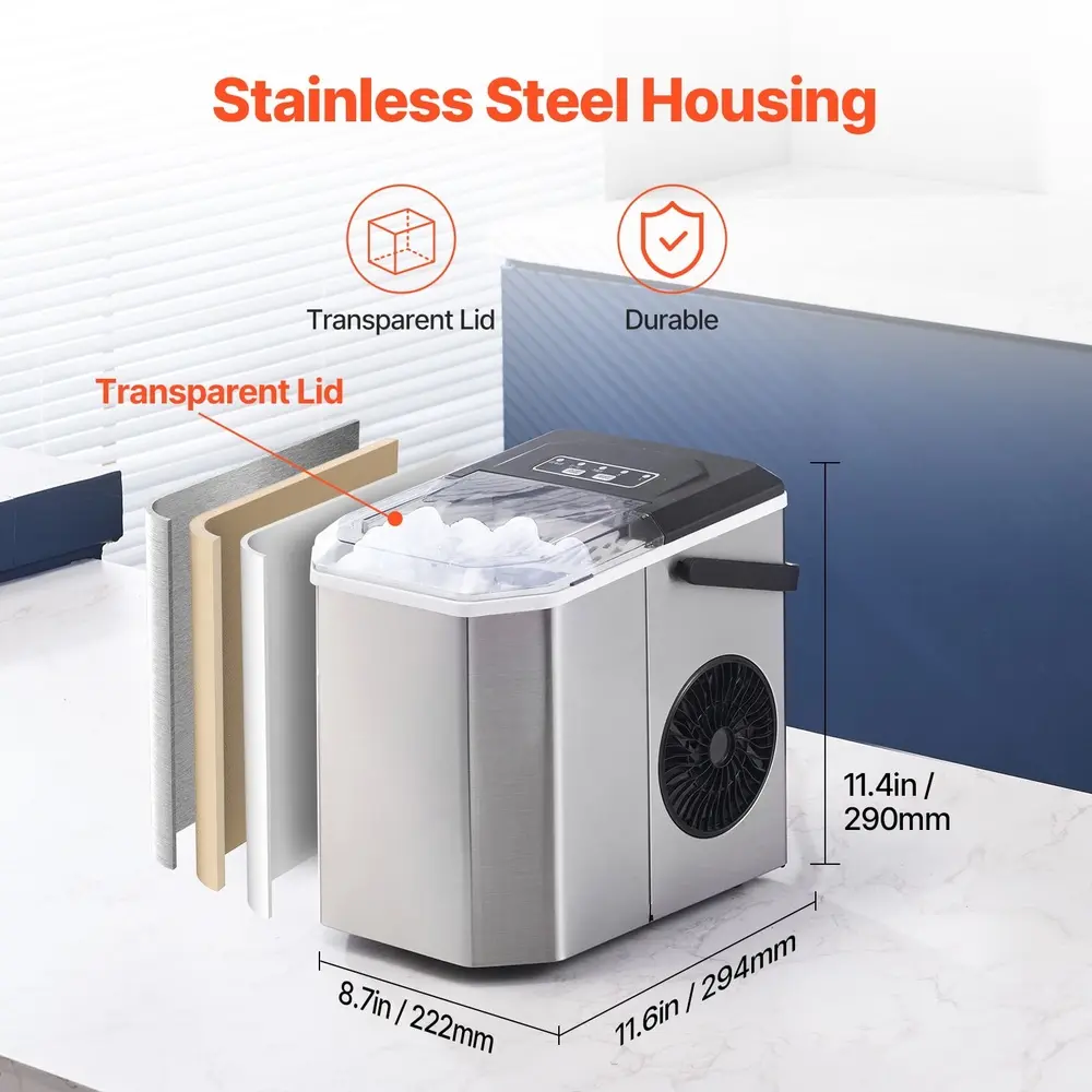 Portable Countertop Ice Maker 26lbs Daily Output Self-Cleaning 9 Bullet Ice Cubes Efficient Low Noise Home Office Party