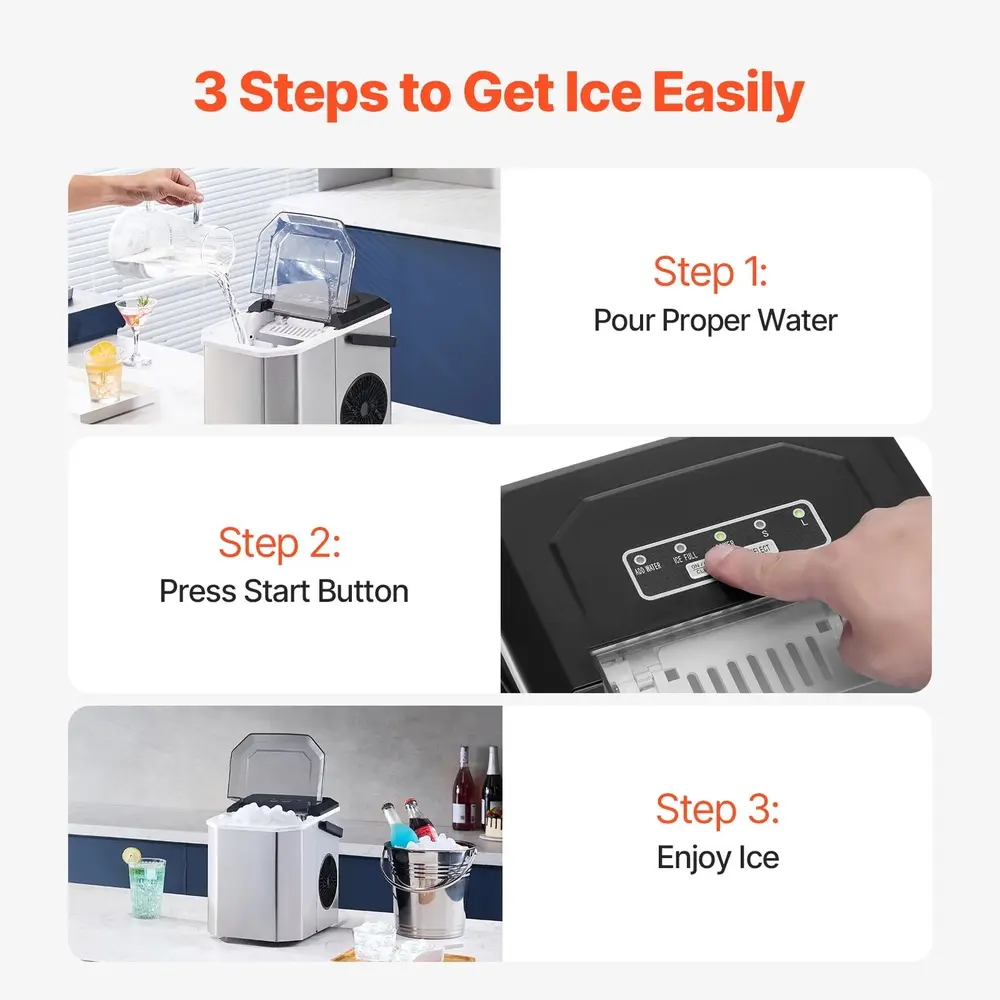 Portable Countertop Ice Maker 26lbs Daily Output Self-Cleaning 9 Bullet Ice Cubes Efficient Low Noise Home Office Party