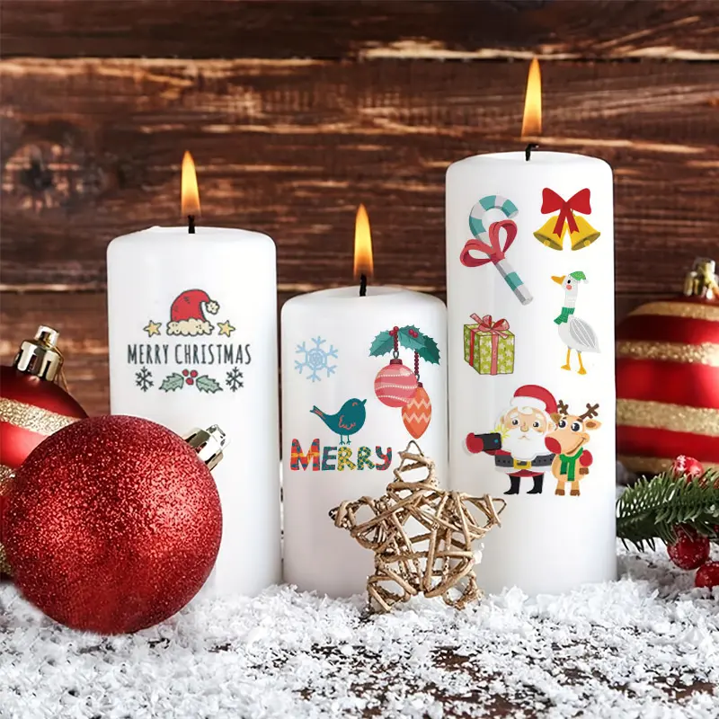 Christmas Sticker Xmas Christmas Sticker Easy To Apply Widely Used Christmas Themed Candle Tattoo Decal Party Candle Accessories