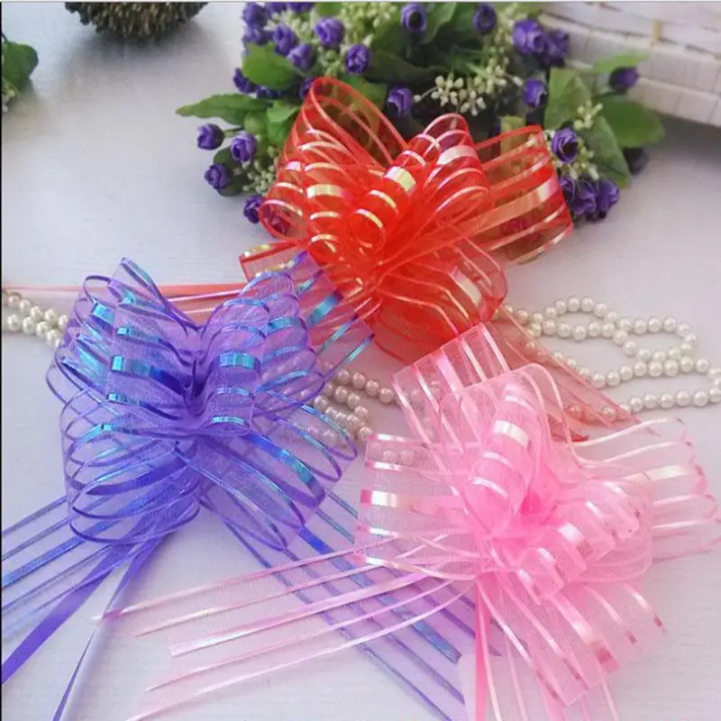 10pcs Wedding Bow Pull Flower Gift Packing Candy Box Accessories DIY Wedding Party Car Decor Pullbows Supplies Flower Ribbons
