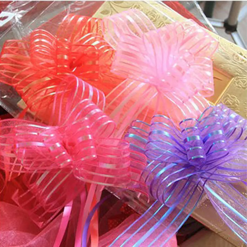 10pcs Wedding Bow Pull Flower Gift Packing Candy Box Accessories DIY Wedding Party Car Decor Pullbows Supplies Flower Ribbons