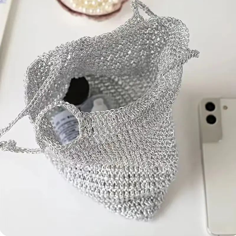 200g 1MM Silver Crochet Yarn Sparkling Colourful Metallic Kniting Thread for Handmade Weaving Handbag Purse Sew Craft Thread
