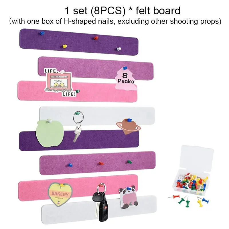 8pcs Felt Message Boards Long Cork Board Strips Self-adhesive Bulletin Board Notes Photos Schedules Display Strips Office Decor