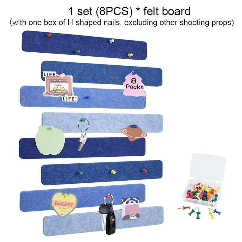 8pcs Felt Message Boards Long Cork Board Strips Self-adhesive Bulletin Board Notes Photos Schedules Display Strips Office Decor