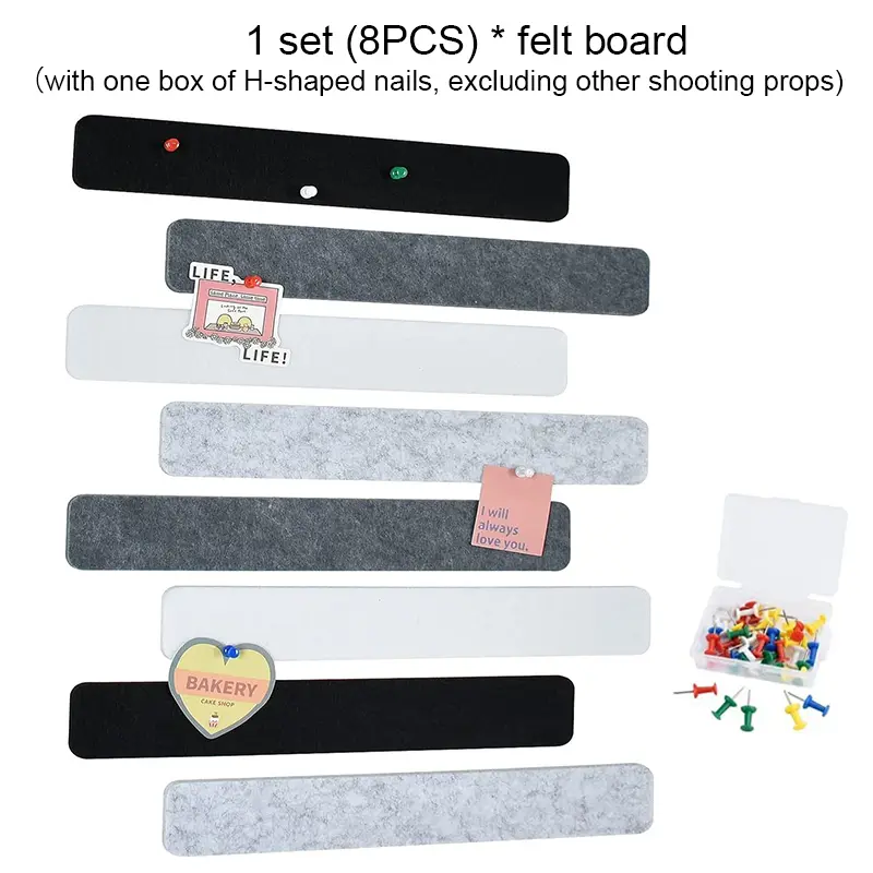 8pcs Felt Message Boards Long Cork Board Strips Self-adhesive Bulletin Board Notes Photos Schedules Display Strips Office Decor
