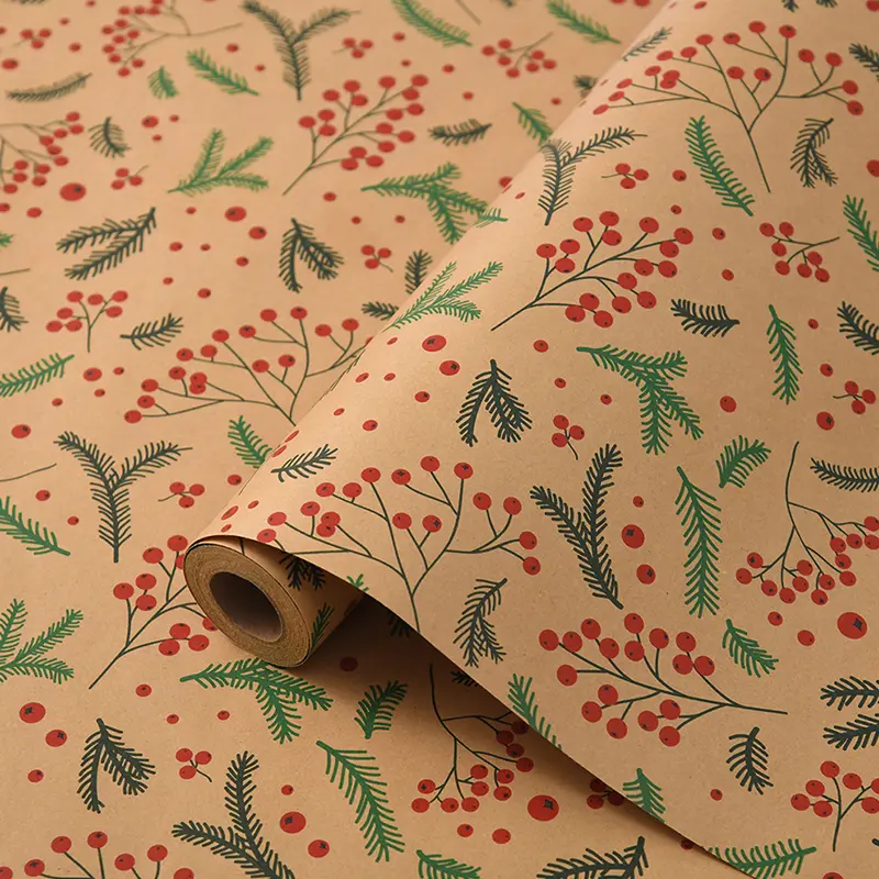43x1000cm Vintage Kraft Paper Packaging Paper Christmas Gift Wrapping Paper Snowman Bell Christmas Tree Gift Paper