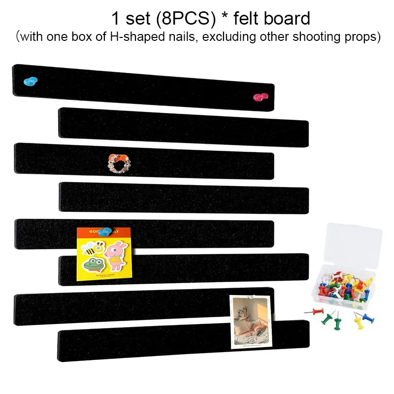 8pcs Felt Message Boards Long Cork Board Strips Self-adhesive Bulletin Board Notes Photos Schedules Display Strips Office Decor
