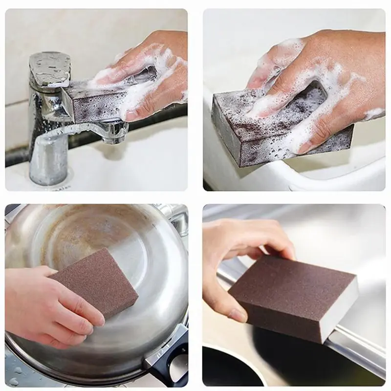 5pcs Kitchen Clean Sponge Gadgets Sponge Carborundum Removing Rust Cleaning Brush Descaling Clean Rub for Cooktop Pot