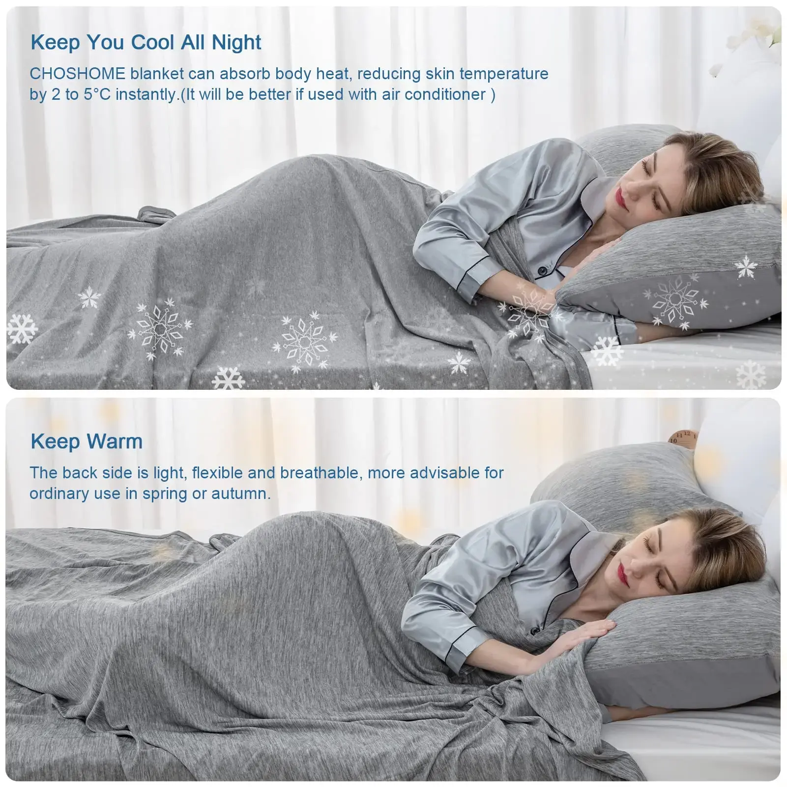 Sleeping Cooling Blankets Smooth Air Condition Comforter Lightweight Summer Quilt with Double Side Cold & Cooling Fabric