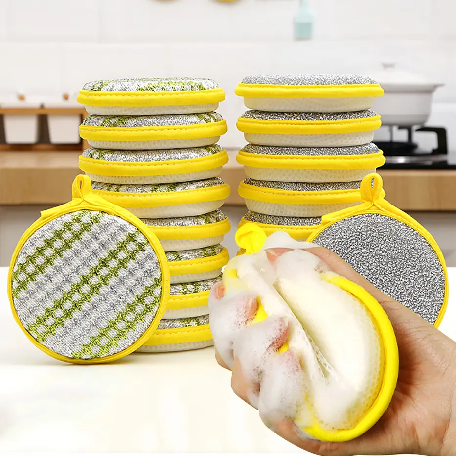 Kitchen Double Sided Scouring Pad Cleaning Nylon Sponge For Washing Dishes Kitchen Scourer Pan Brush Special Soft Kitchen Tool