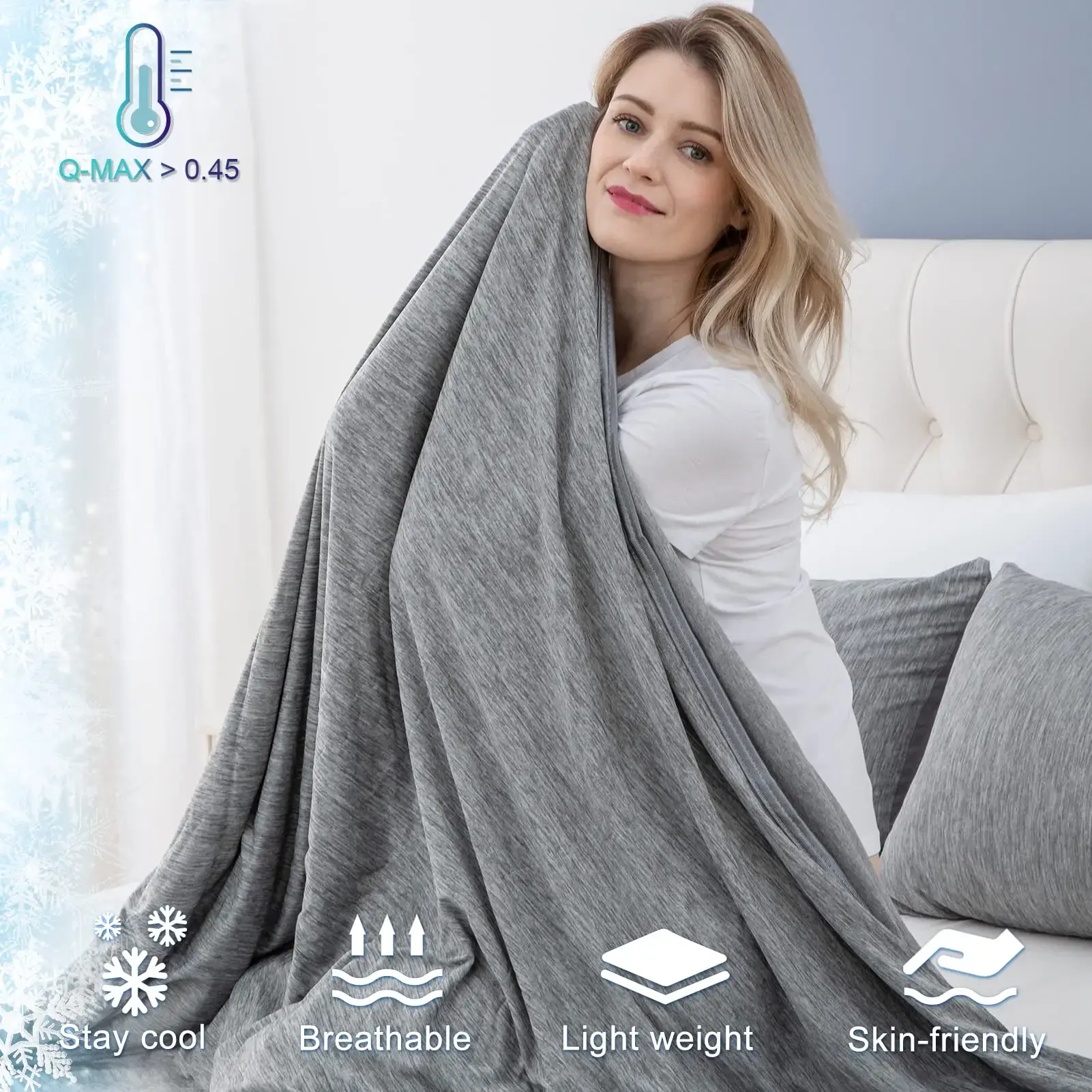 Sleeping Cooling Blankets Smooth Air Condition Comforter Lightweight Summer Quilt with Double Side Cold & Cooling Fabric