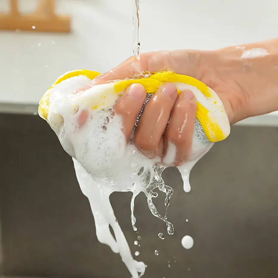 Kitchen Double Sided Scouring Pad Cleaning Nylon Sponge For Washing Dishes Kitchen Scourer Pan Brush Special Soft Kitchen Tool