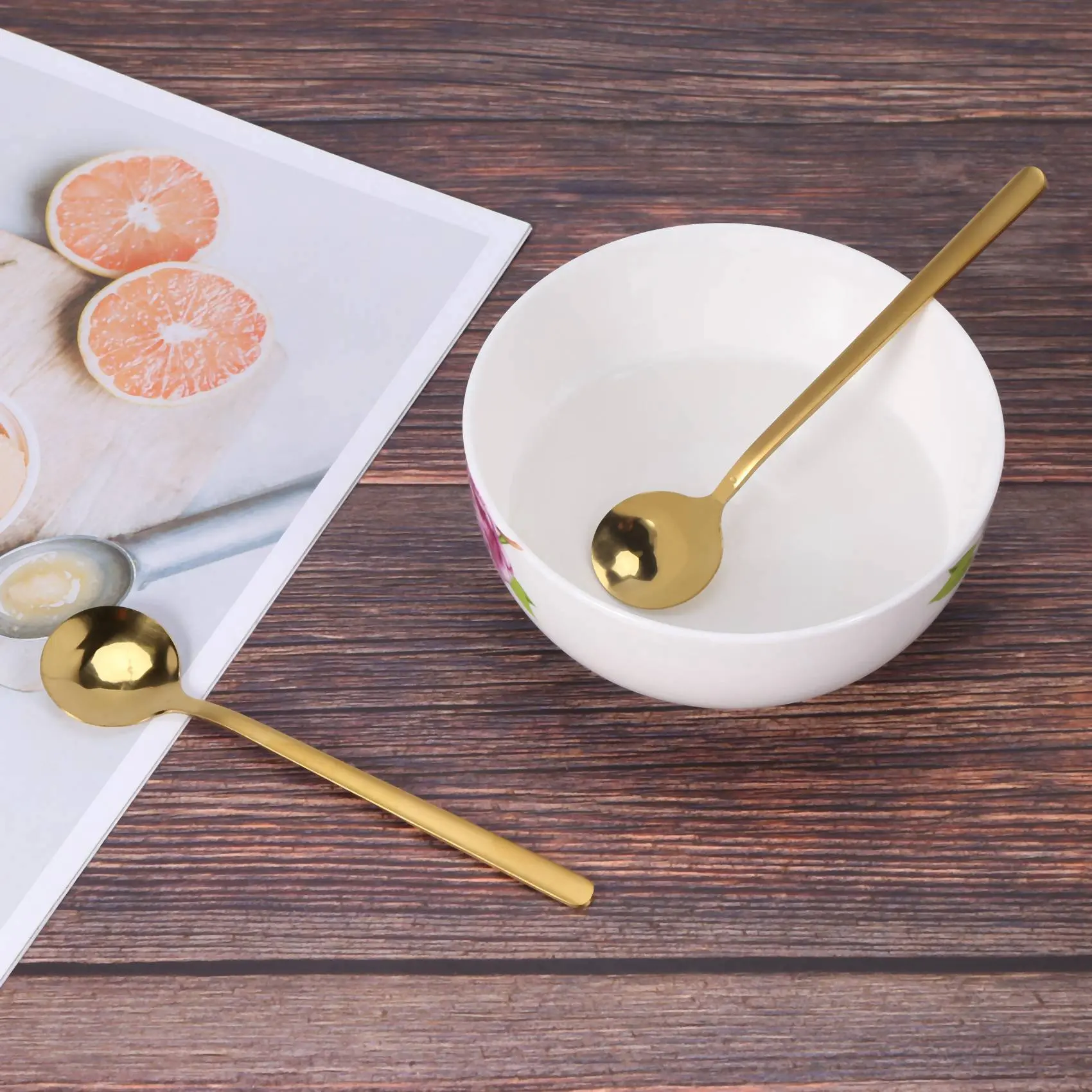 HGHO 60Pcs Round Shape Coffee Spoon Stainless Steel Mini Teaspoons Sugar Dessert Spoon Ice Cream Soup Spoon Accessories(Gold)