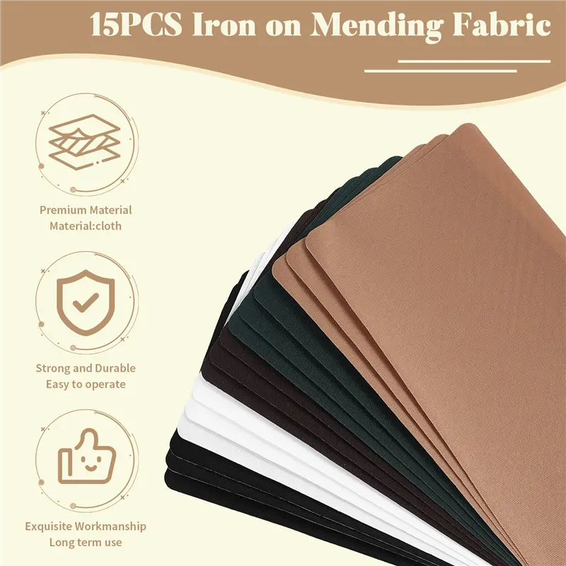 HGHO 15 Pcs Iron-On Mending Fabric 4.92 X 11 Inch Iron On Clothes Patches Iron On Repair Kit For Mending Pants Pockets Holes
