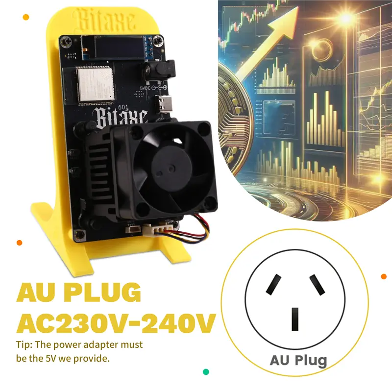 HGHO Efficient Bitaxe Gamma 601 BTC Mining Solo 1.2TH/S BM1370 Asic, 18-22W, AU Plug From Antminer S21 Pro, Ideal For Bitcoin Mi