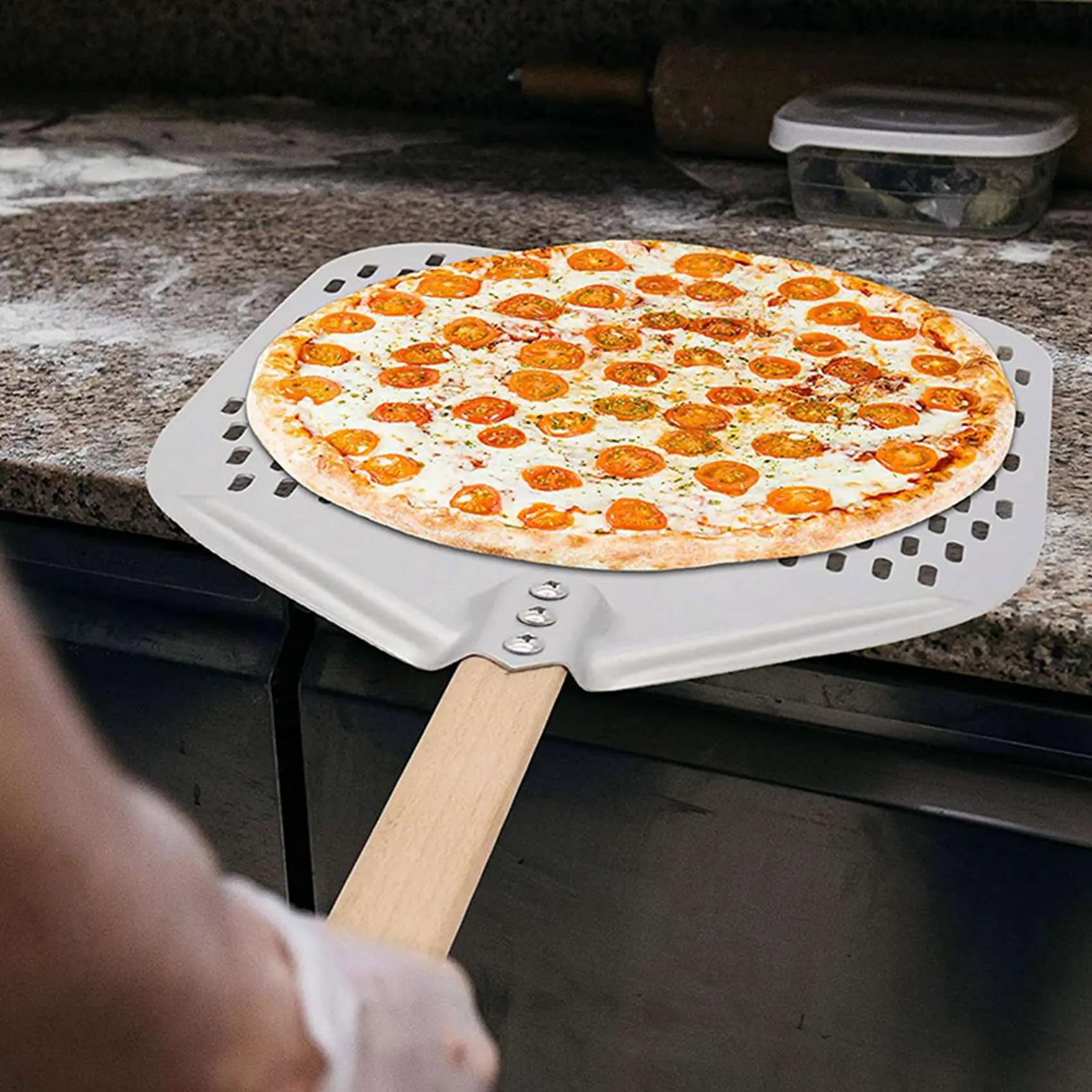 HGHO 2X Perforated Pizza Peel,Professional Anodized Aluminum Pizza Peels, Rectangular Pizza Turning Spatula With Detachable