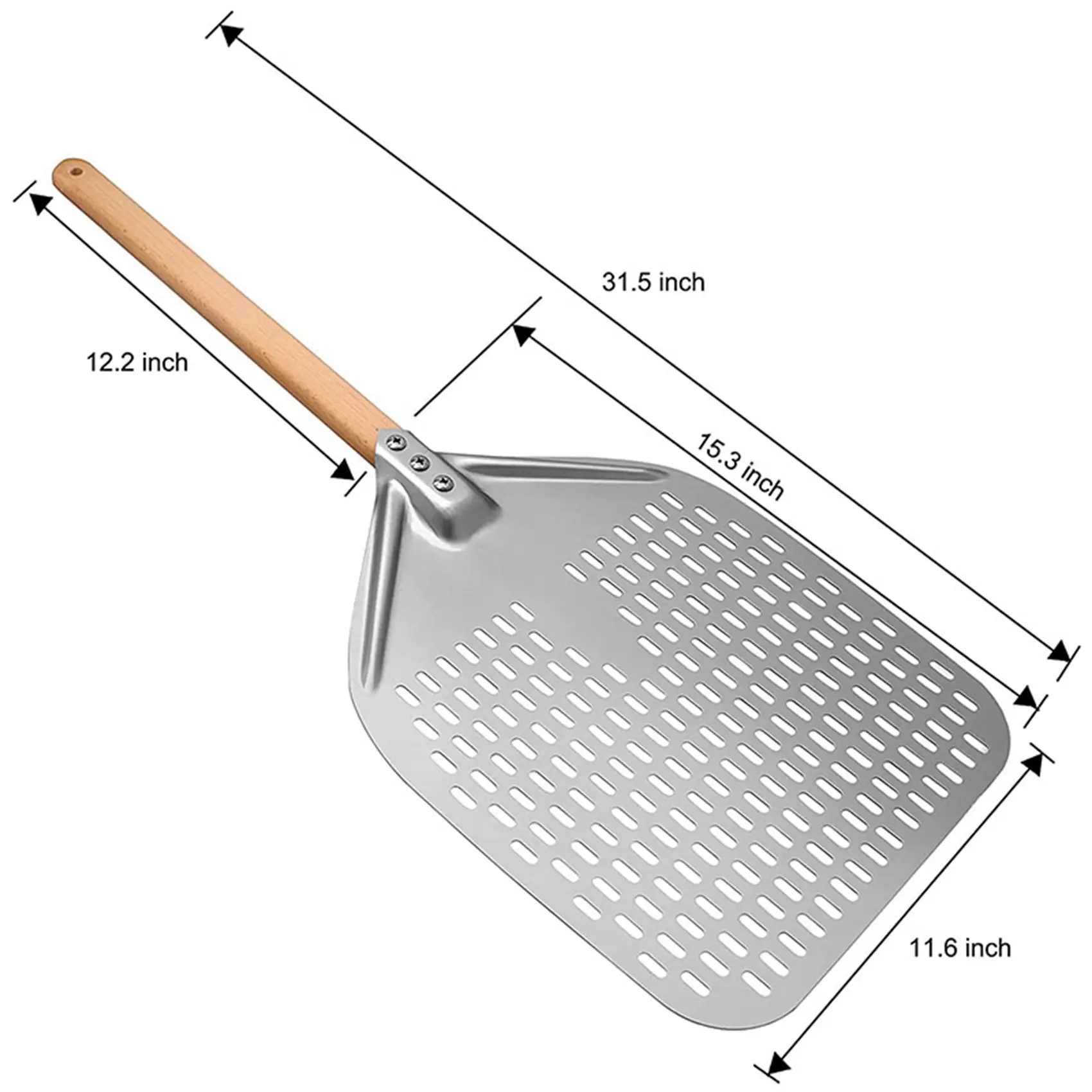 HGHO 2X Perforated Pizza Peel,Professional Anodized Aluminum Pizza Peels, Rectangular Pizza Turning Spatula With Detachable