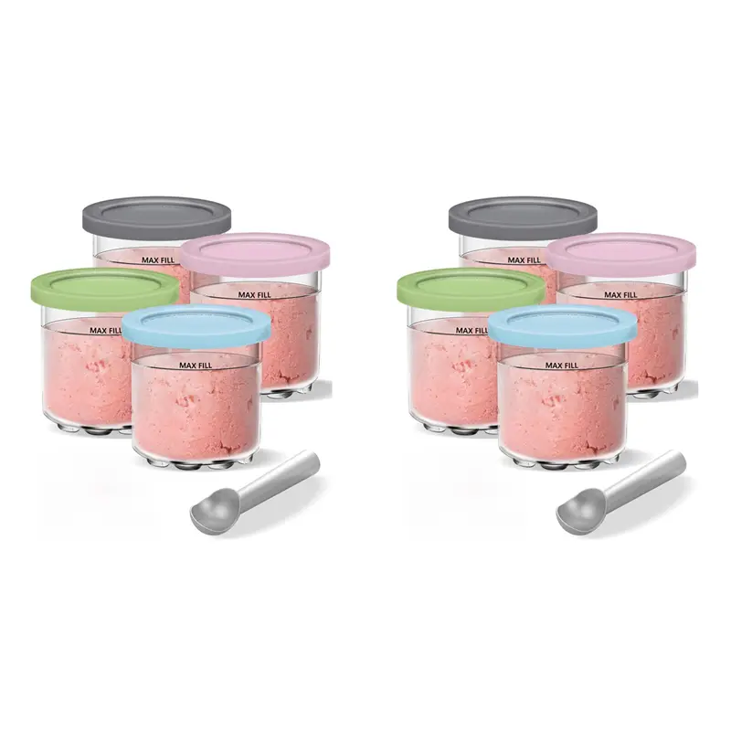 HGHO 2 Set Ice Creami Pints And Lids Replacement Set 16Oz Cups For Ninja Creami NC301, NC300, NC299AMZ Series Ice Cream Maker