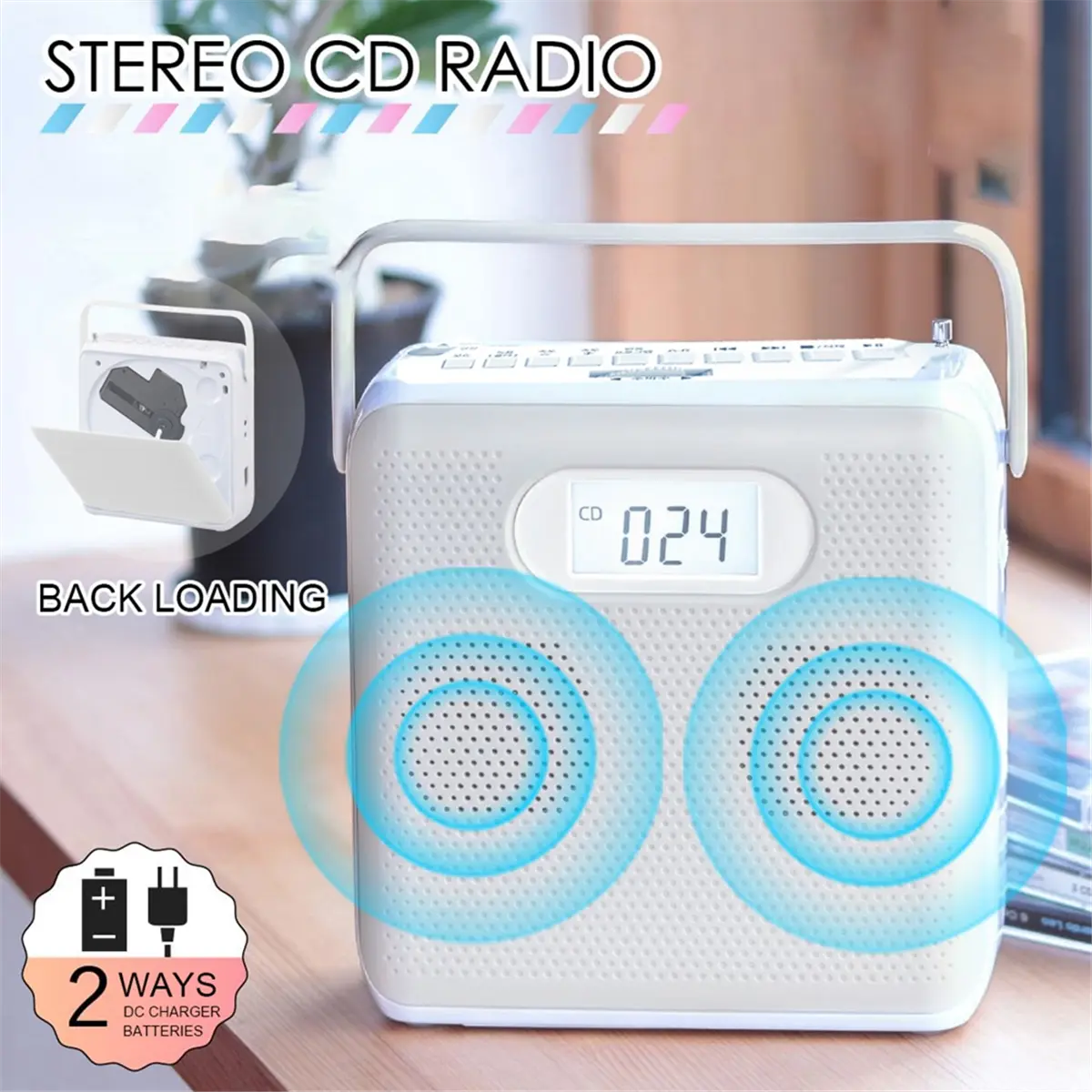 New Portable Bluetooth CD Player with Vertical Design, CD Boombox Speakers, FM Radio, Support USB, AUX ,and LCD Display