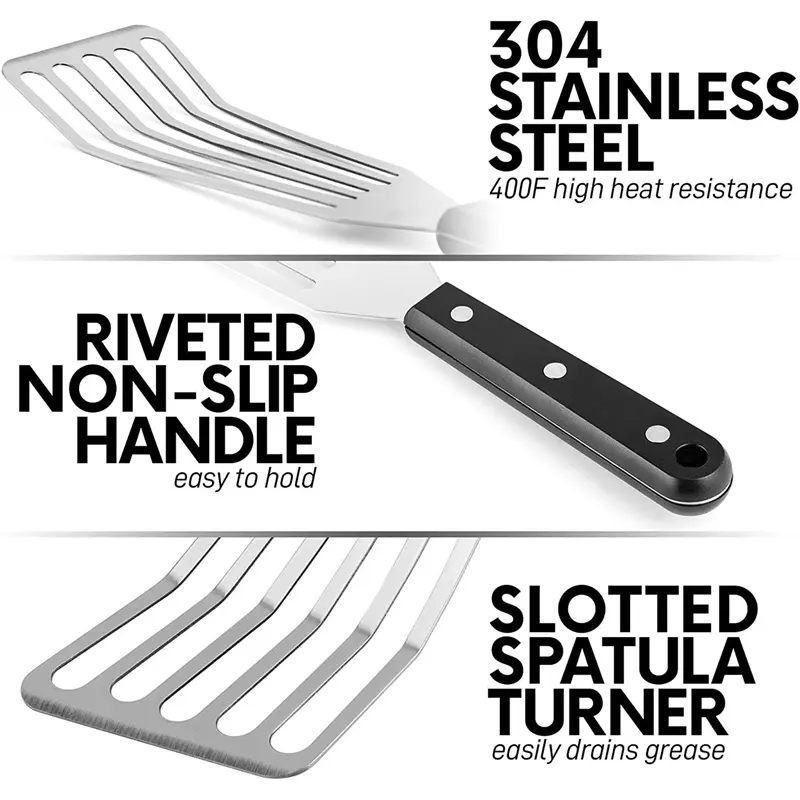 HGHO 4Pcs 12.4Inch Fish Spatula- Slotted Fish Turner Spatula With Sloped Head Design - Lightweight Thin Spatula Metal
