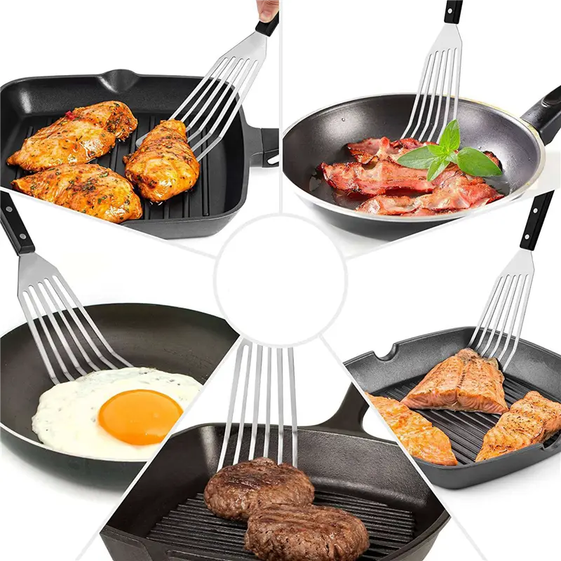 HGHO 4Pcs 12.4Inch Fish Spatula- Slotted Fish Turner Spatula With Sloped Head Design - Lightweight Thin Spatula Metal
