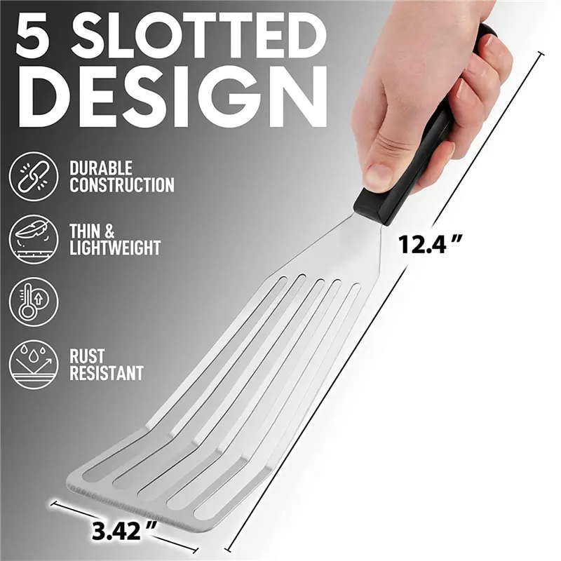 HGHO 4Pcs 12.4Inch Fish Spatula- Slotted Fish Turner Spatula With Sloped Head Design - Lightweight Thin Spatula Metal