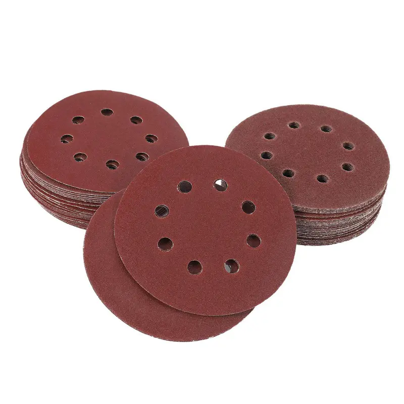 HGHO 150Pcs 5 Inch 125Mm Round Sandpaper Eight Hole Disk Sand Sheets Grit 40/60/80/120/240 Hook And Loop Sanding Disc Polish