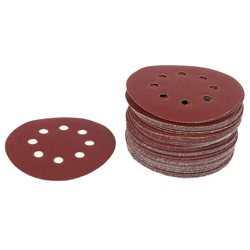 HGHO 150Pcs 5 Inch 125Mm Round Sandpaper Eight Hole Disk Sand Sheets Grit 40/60/80/120/240 Hook And Loop Sanding Disc Polish