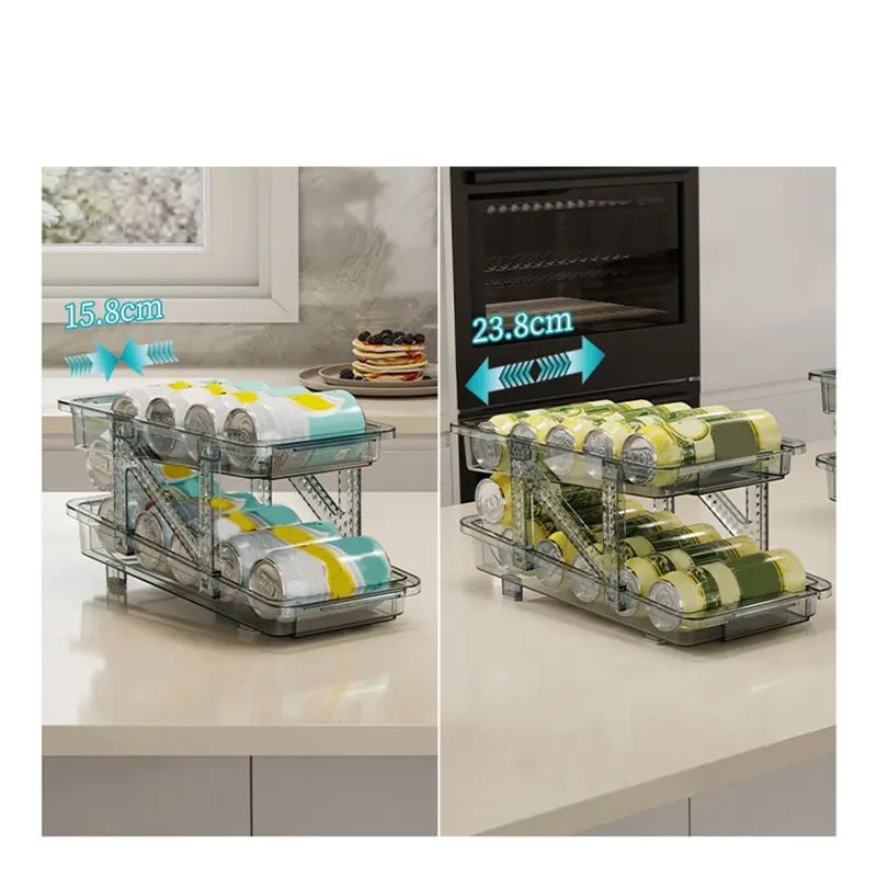 HGHO Refrigerator Can Dispenser Rolling Beverage Soda Can Fridge Organizer Shelf Beer Coke Storage Refrigerator Durable Transpar